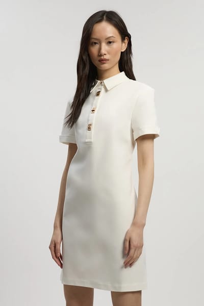 Ivory Collared Straight Mini Dress with Hardware Placket