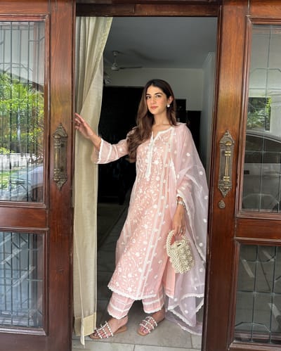 Peach Chanderi Embroidered Straight Suit Set with Dupatta
