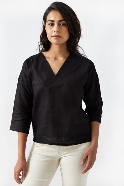 Linen V Neck Top