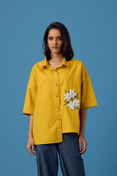 Ochre Cotton Poplin Appliqué Shirt