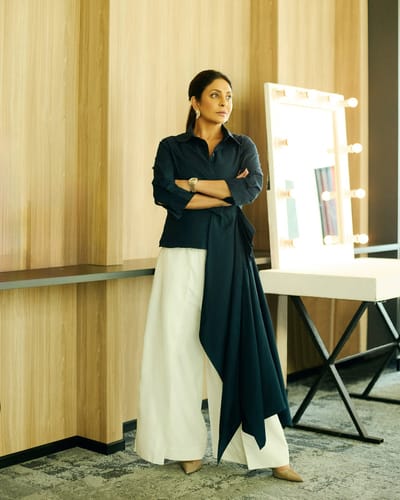Navy Cotton Poplin Draped Panel Shirt