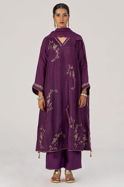 Deep Plum Silk Festive Kurta Set