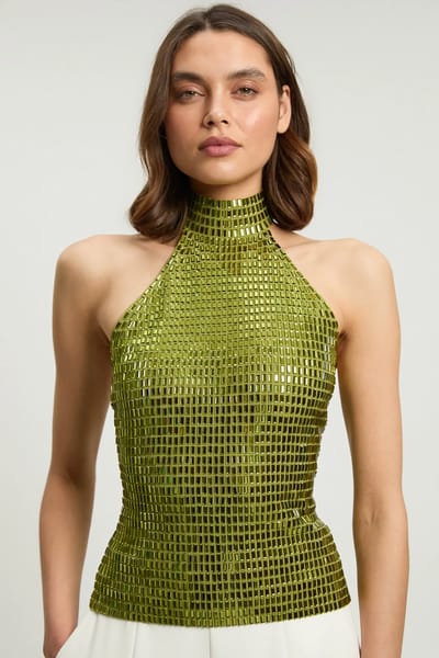 Premium Crystal Embellished Jersey Halter Top