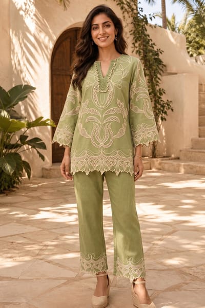 Sage Elegance Embroidered Co-Ord Set