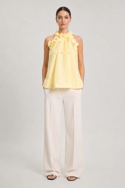 Lemon 3D Floral Appliqué Halter Neck Blouse