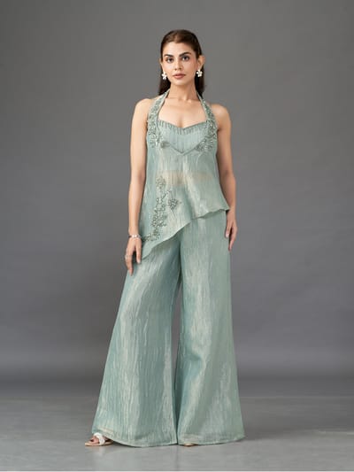 Mint Crushed Tissue Embellished Co-ord Set