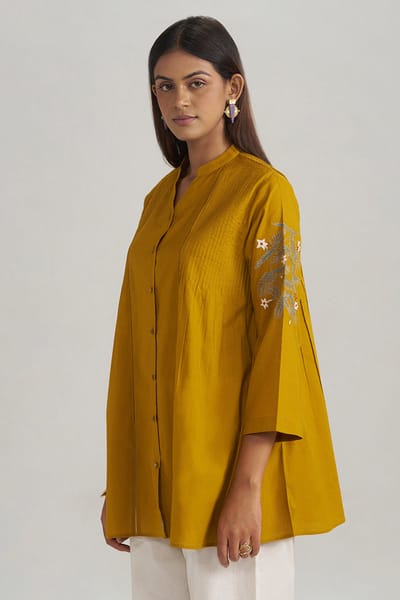 Mustard Mul-Mul Embroidered Tunic