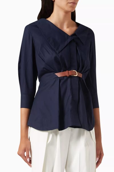 Navy Deconstructed Belted Cotton Poplin Shirt