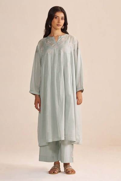 Dawn Grey Mul-Chanderi Festive Co-ord Set