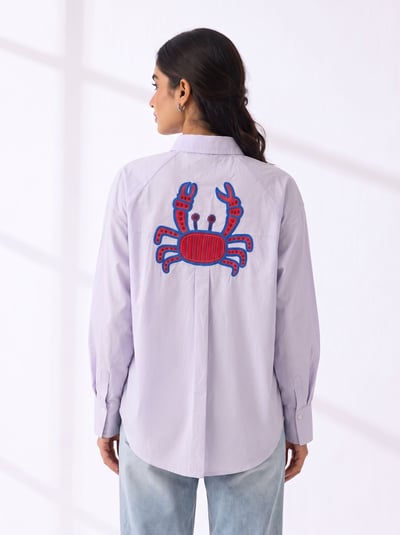 Lavender Shirt with Statement Crab Embroidery