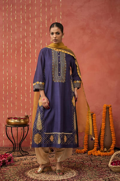 Rani - Purple Embroidered Kali Kurta Set