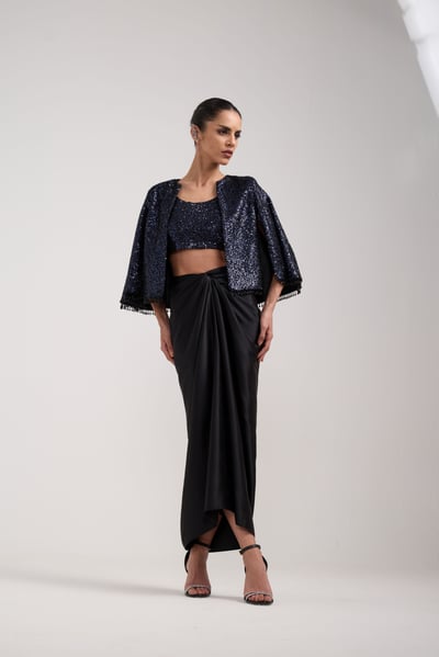 Ink Sequin Knotted Skirt Set