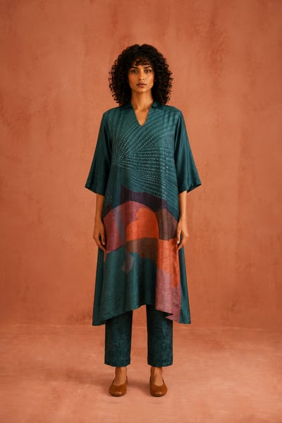 Multicolor Silk Kurta with Pant