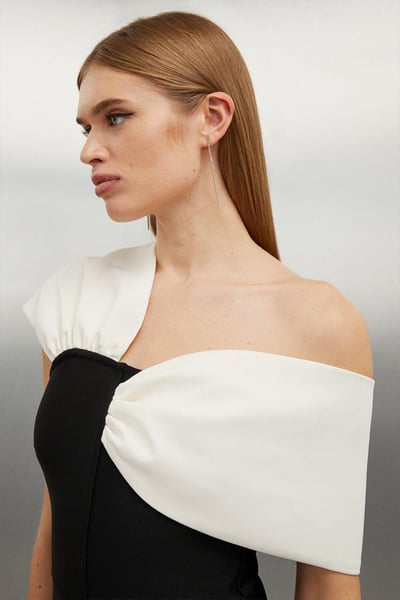 Figure Form Bandage Asymmetric Strap Knit Midi Dress