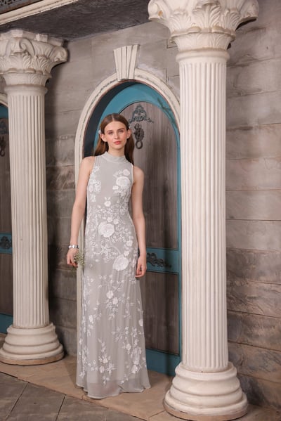 grey floral dress for wedding Hand-Embroidered Gown tag::S26NEWARRIVALS