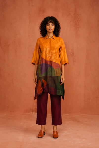 Orange Silk Kurta Paired with Pants