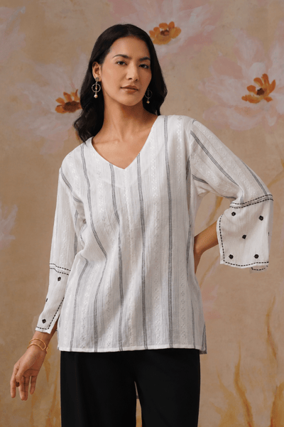 Flowy Top with Sleeve Embroidery