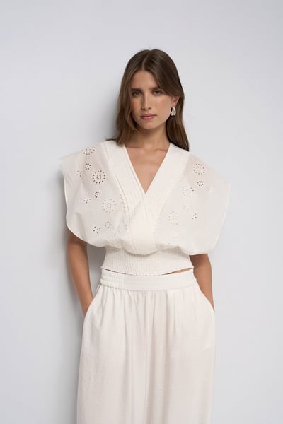 Embroidered Wrap Blouse