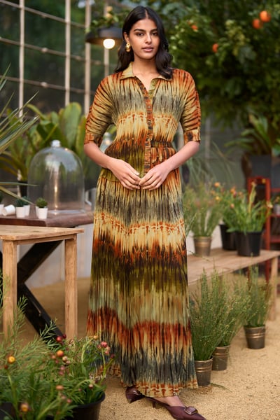 Pleated Tie Dye Shirt & Skirt Set