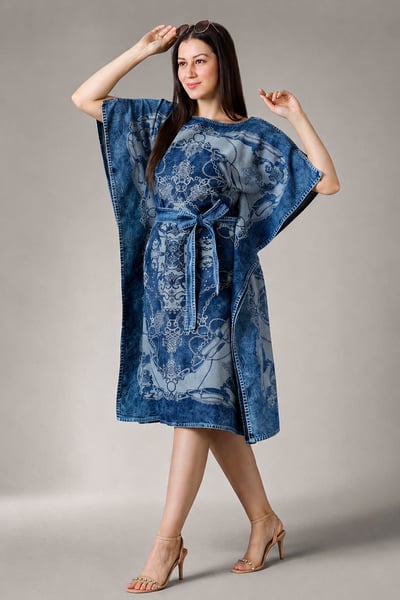 Denim Brocade Ropes & Chains Design Dress