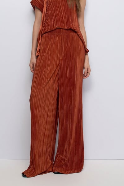 Pleated Pants with Elastic Waistband
