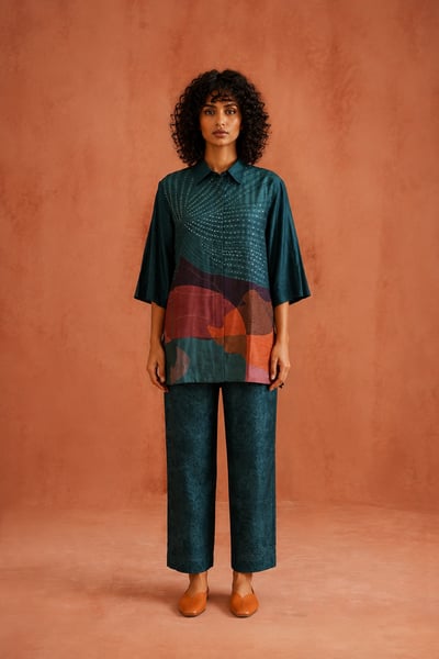 Multicolor Dupion Silk Kurta Paired with Pant