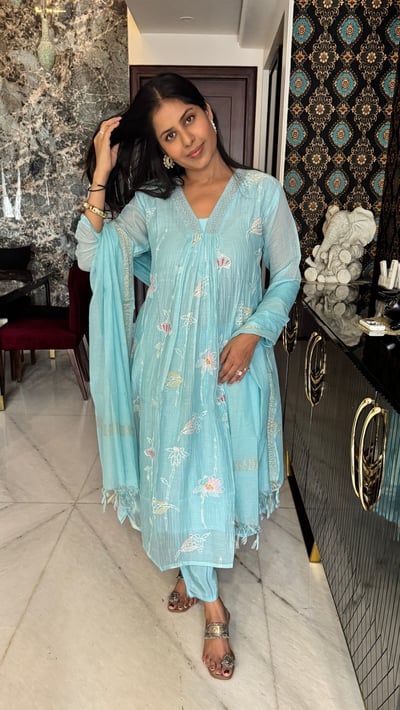 Powder Blue Pastel Embroidered Kurta Set