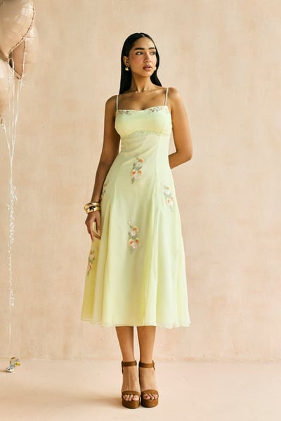 Buttercup Embroidered Godet Midi Dress