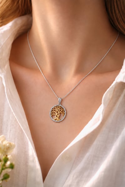 925 Sterling Silver Dual-Tone Intertwined Tree of Life Pendant unisex