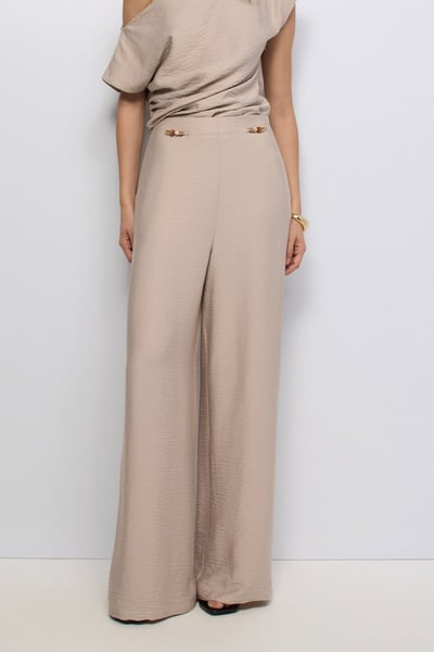 High-Waist Pants with Beaded Belt Detail
