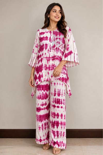Tie & Dye Wine Colour Gota with Sequence Work on Pure Modal Satin  with  Palazzo Pants