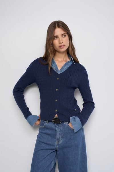 Knit Sweater With Denim Application