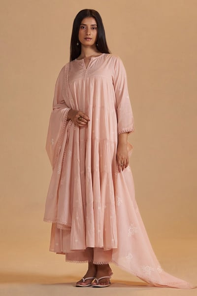 Evening Sand Mul-Mul Anarkali Kurta Set