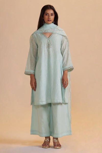 Misty Blue Chanderi Festive Kurta Set