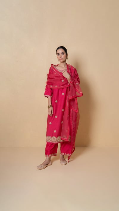 Cherry Dusk Marori Work Magenta Chanderi Suit Set