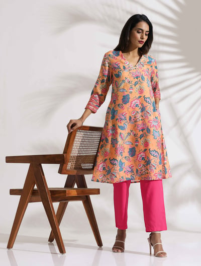 Orange Print Kurta Co-Ord Set
