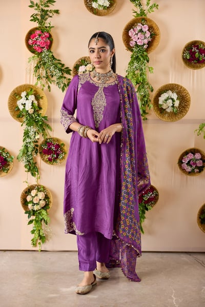 Kasturi Silk Kurta with Pants & Dupatta