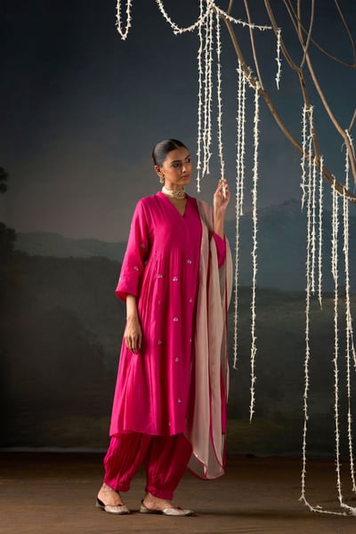 Rani Pink Lotus Booti Anarkali Suit Set