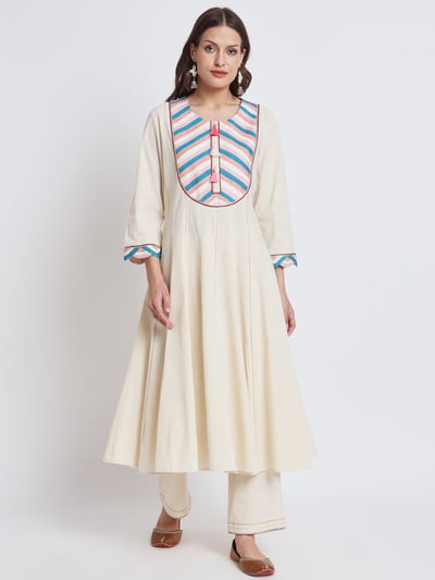 White Organic Cotton Yoke Kurta Set
