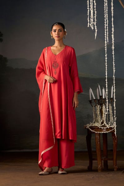 Chandbali Coral Embroidered Anarkali Suit Set