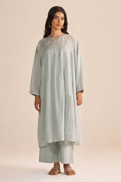 Dawn Grey Mul-Chanderi Festive Co-Ord Set