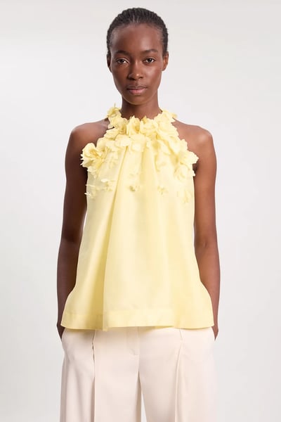 Floral Applique Woven Halter Woven Blouse