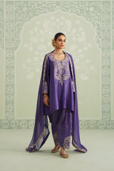 Purple Embroidered Chanderi Kurta Set with Salwar