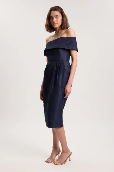 Textured Tailored Twill Bandeau Midi Dress