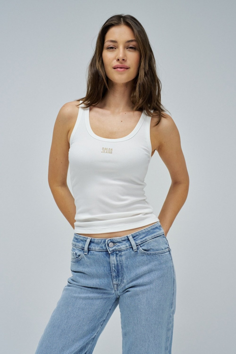 Pearl Ribbed Knit Slim Fit Tank Top
