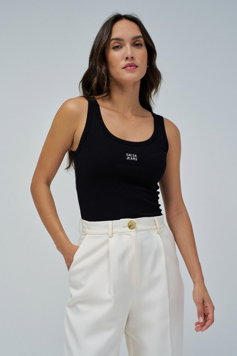 Black Ribbed Knit Slim Fit Sleeveless Top
