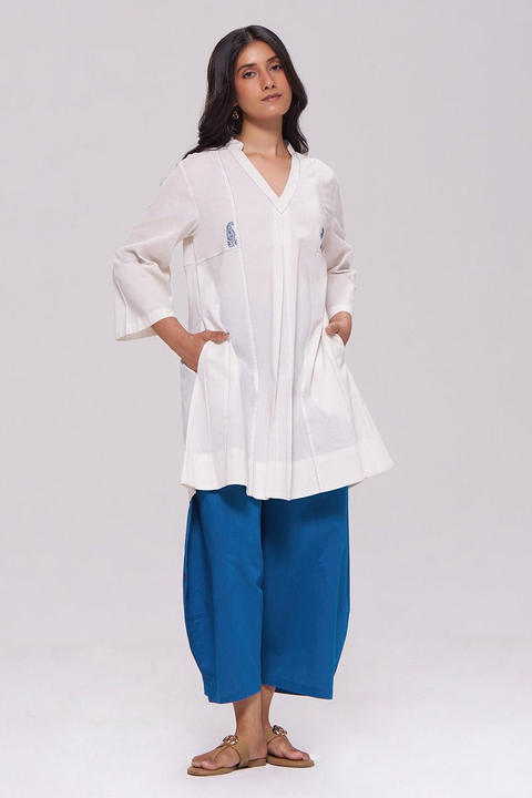 Off-White and Blue Cotton Co-ord Set