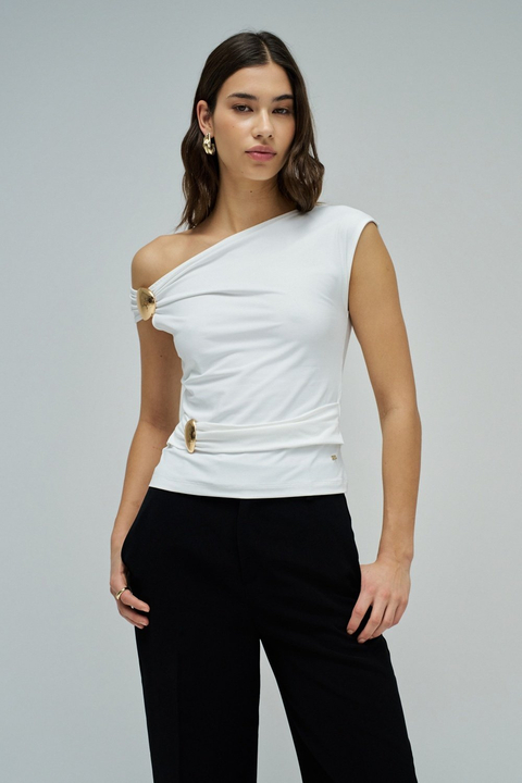 White One-Shoulder Asymmetrical Slim Fit Top