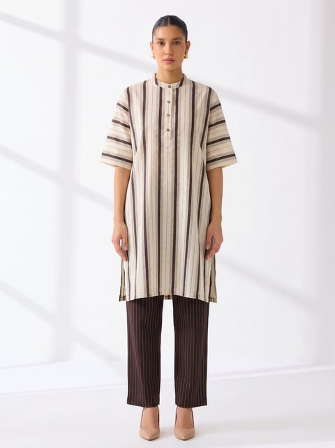 Seal Brown and Cream Mul-Mul Co-ord Set