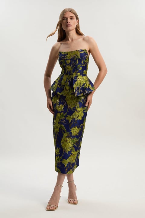 Floral Jacquard Tailored Midi Pencil Dress
